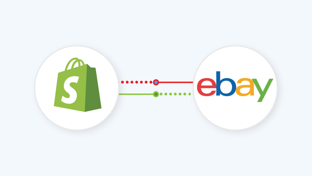 Shopify and ebay written in their logos arrows coneecting each other